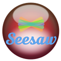 Red bubble with Seesaw corporate logo in it 
